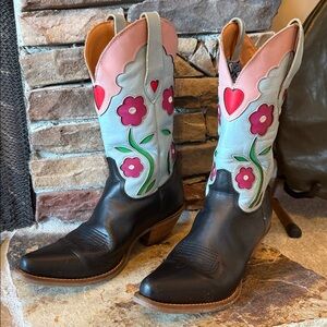 Dingo Black and Red Floral Embroidered Western Boots